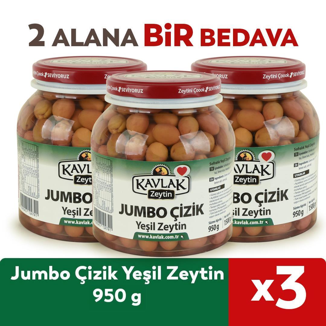 Jumbo Çizik Yeşil Zeytin 950 Gr 2 ALANA 1 BEDAVA