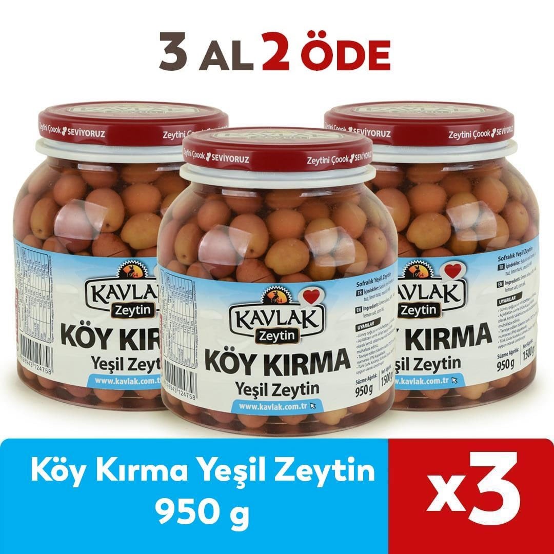 Köy Kırma Yeşil Zeytin 950 Gr 3 Al 2 Öde