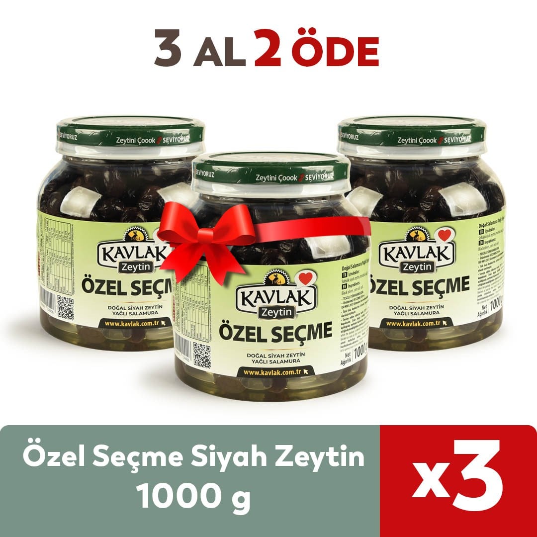 Özel Seçme Gemlik Siyah Zeytin 1 Kg Pet 3 AL 2 ÖDE