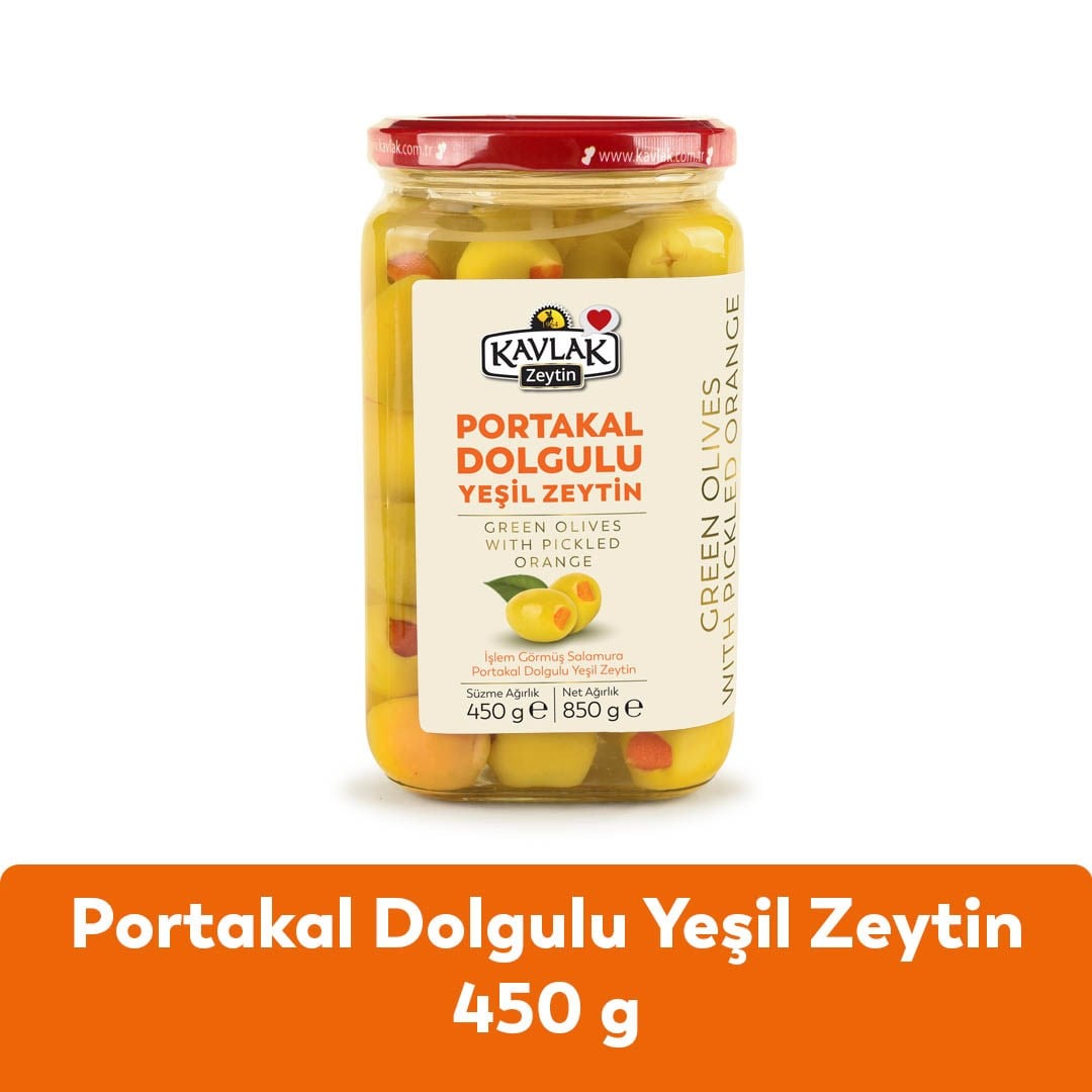 Portakal Dolgulu Yeşil Zeytin 450 Gr Cam Kavanoz