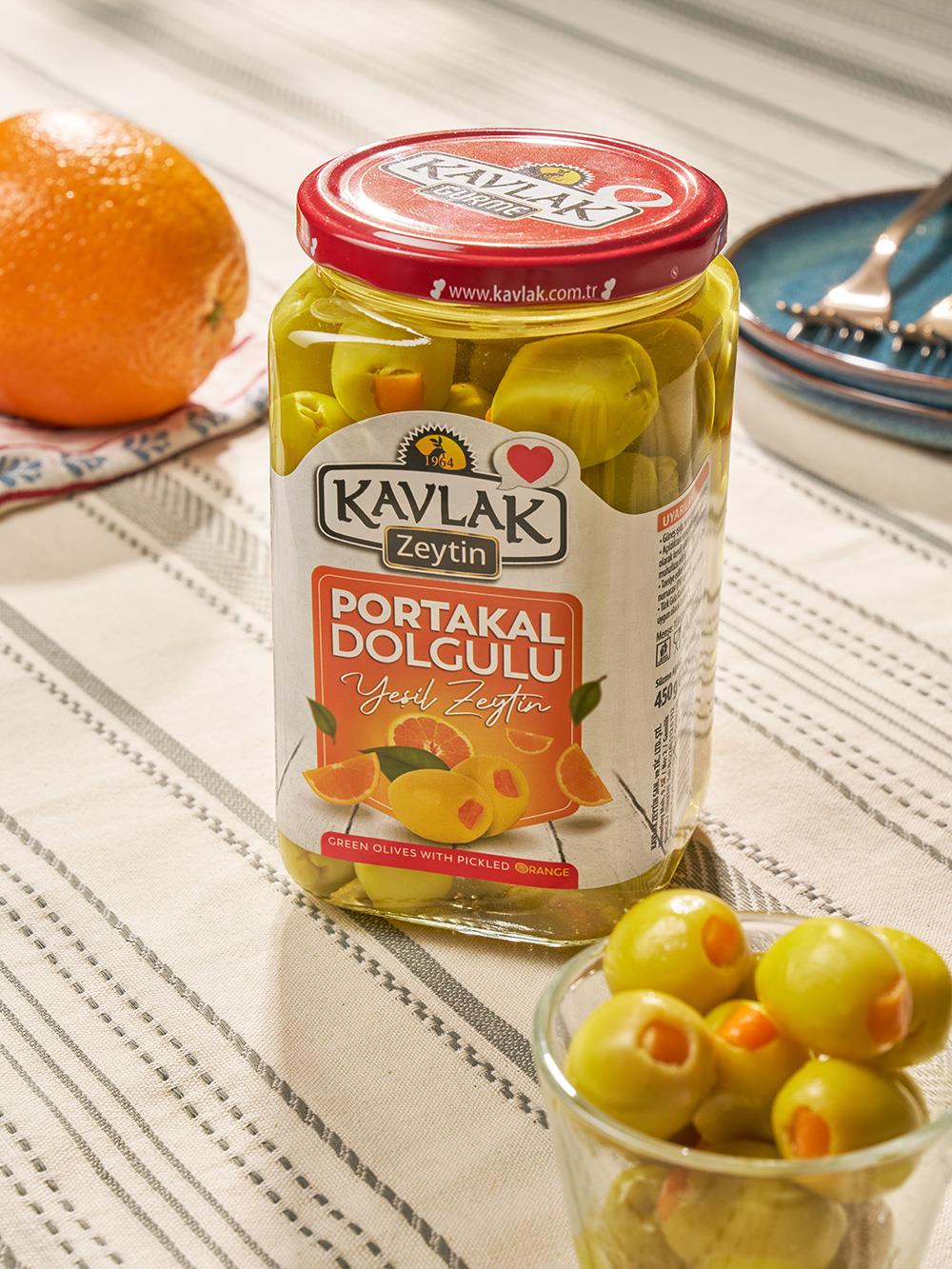 Portakal Dolgulu Yeşil Zeytin 450 Gr Cam Kavanoz