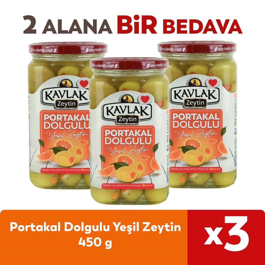 Portakal Dolgulu Yeşil Zeytin Cam Kavanoz 450gr 2 Alana 1 Bedava