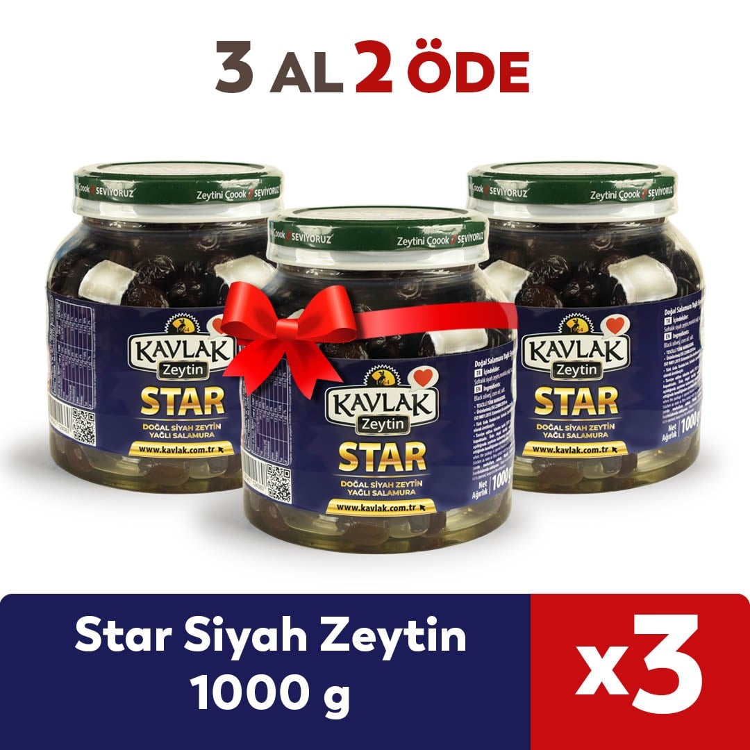 Star Gemlik Siyah Zeytin 1 Kg Pet 3 AL 2 ÖDE