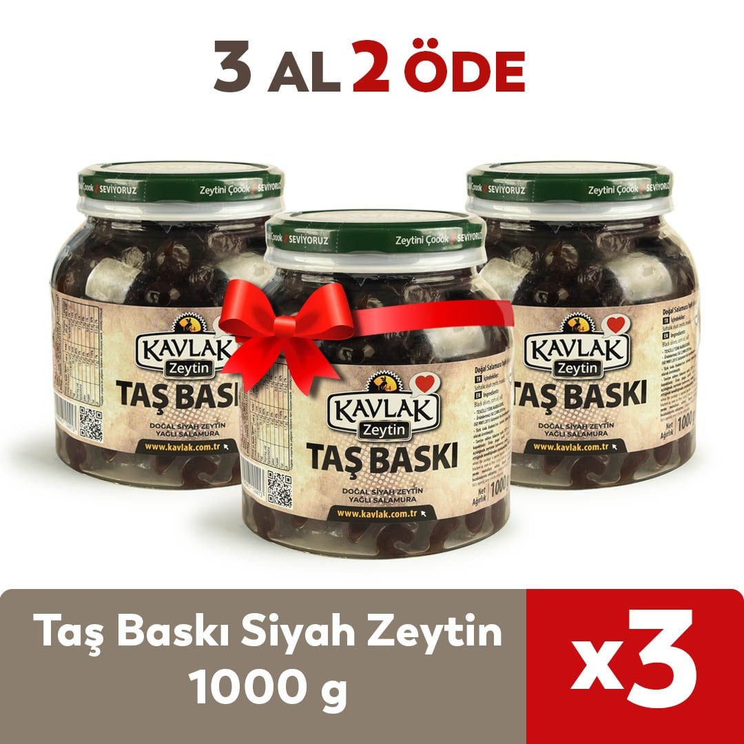 Taş Baskı Gemlik Siyah Zeytin 1 Kg Pet 3 AL 2 ÖDE 