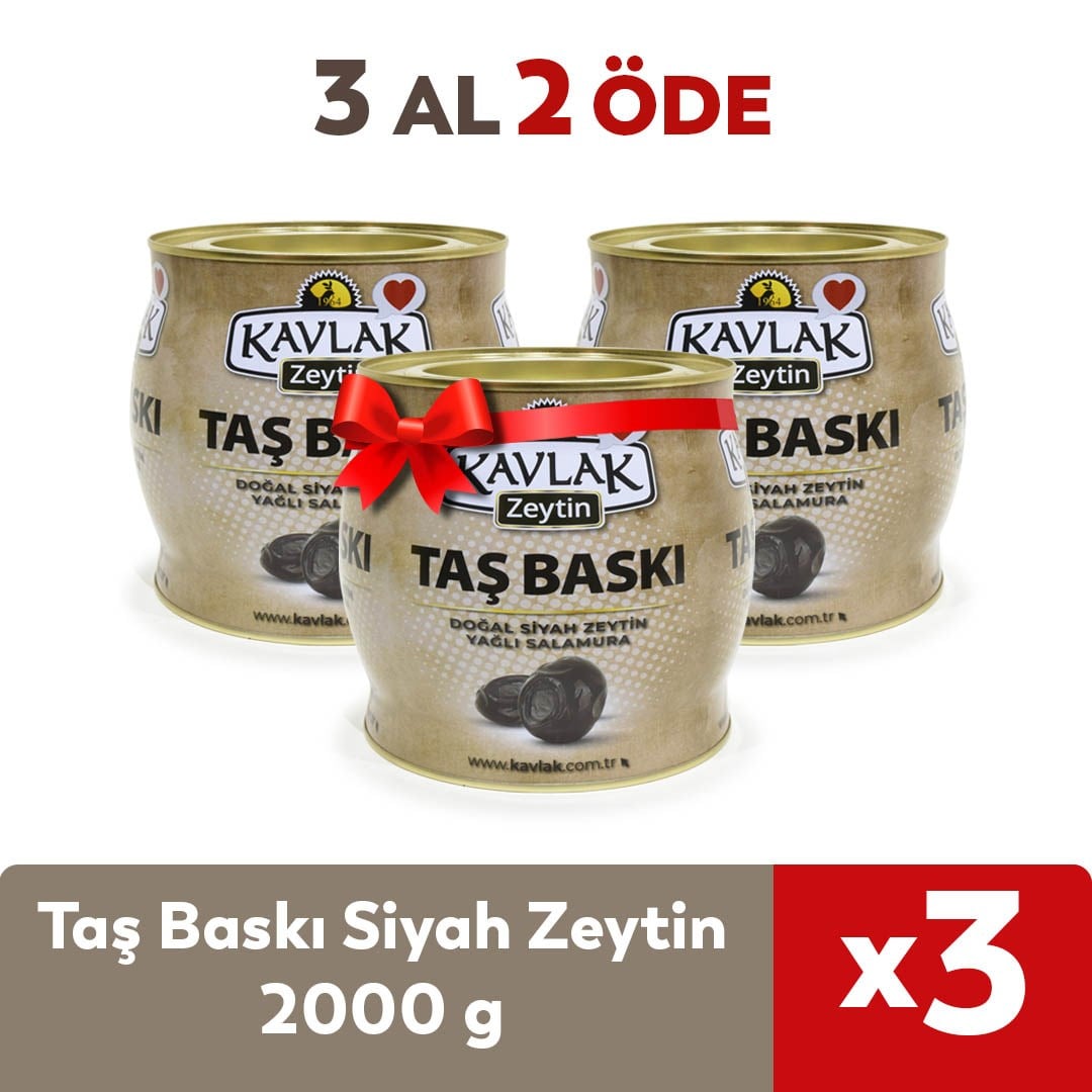 Taş Baskı Gemlik Siyah Zeytin 2 kg ( 2kg brüt x3 ) 3 AL 2 ÖDE