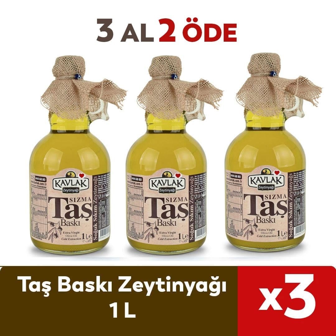 Taş Baskı Soğuk Sıkım Zeytinyağı 1 lt Gallone Cam Şişe 3 Al 2 Öde
