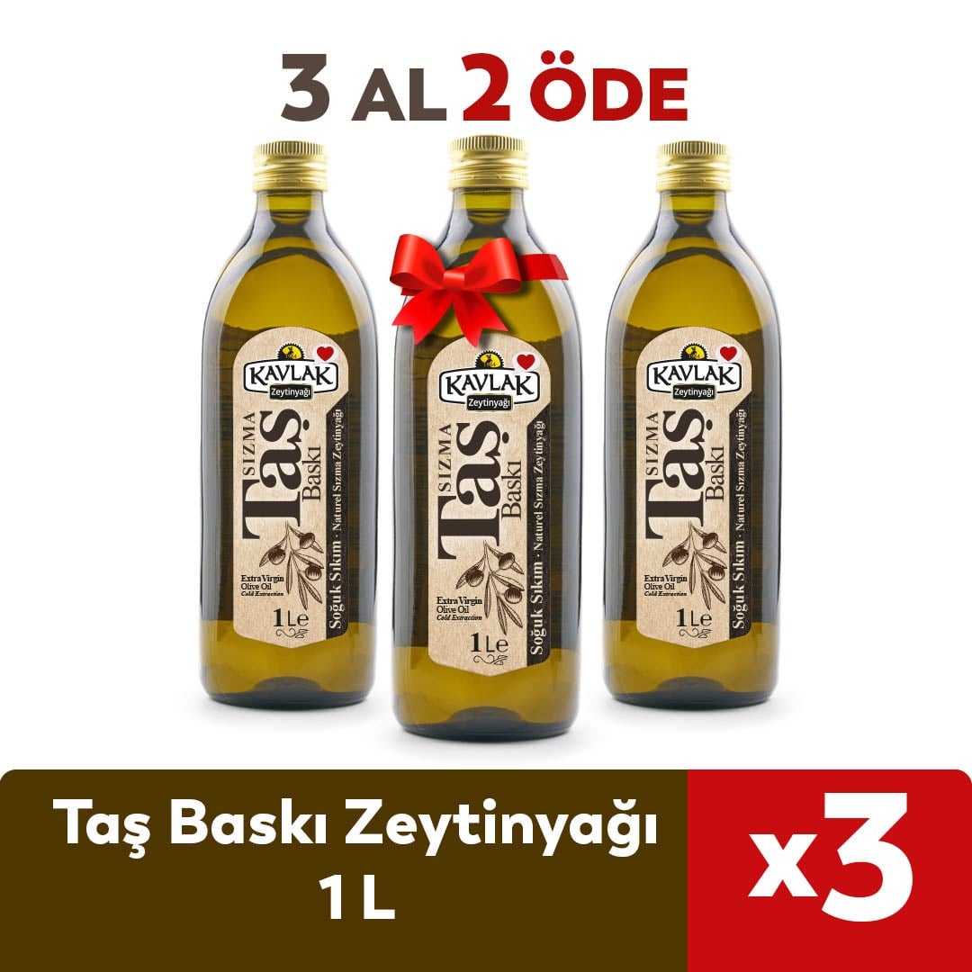 Taş Baskı Soğuk Sıkım Zeytinyağı 1 lt Marasca Cam Şişe 3 Al 2 Öde