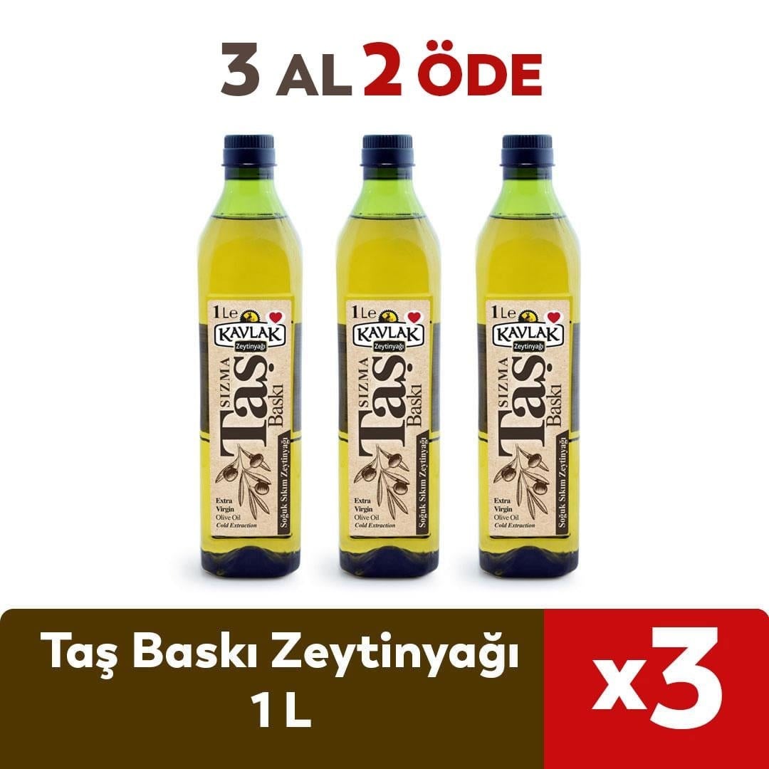 Taş Baskı Soğuk Sıkım Zeytinyağı 1 lt Pet Şişe 3 Al 2 Öde