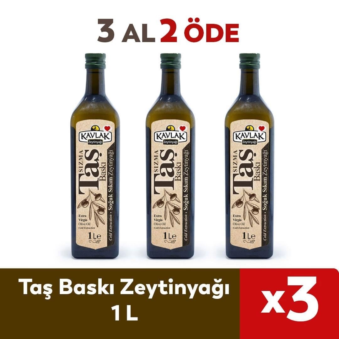 Taş Baskı Soğuk Sıkım Zeytinyağı 1 lt Marasca Cam Şişe 3 Al 2 Öde