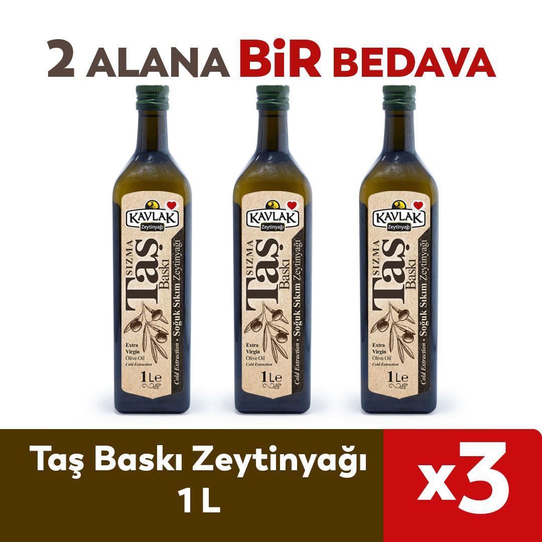 Taş Baskı Soğuk Sıkım Zeytinyağı 1 lt Marasca Cam Şişe 2 ALANA 1 BEDAVA 