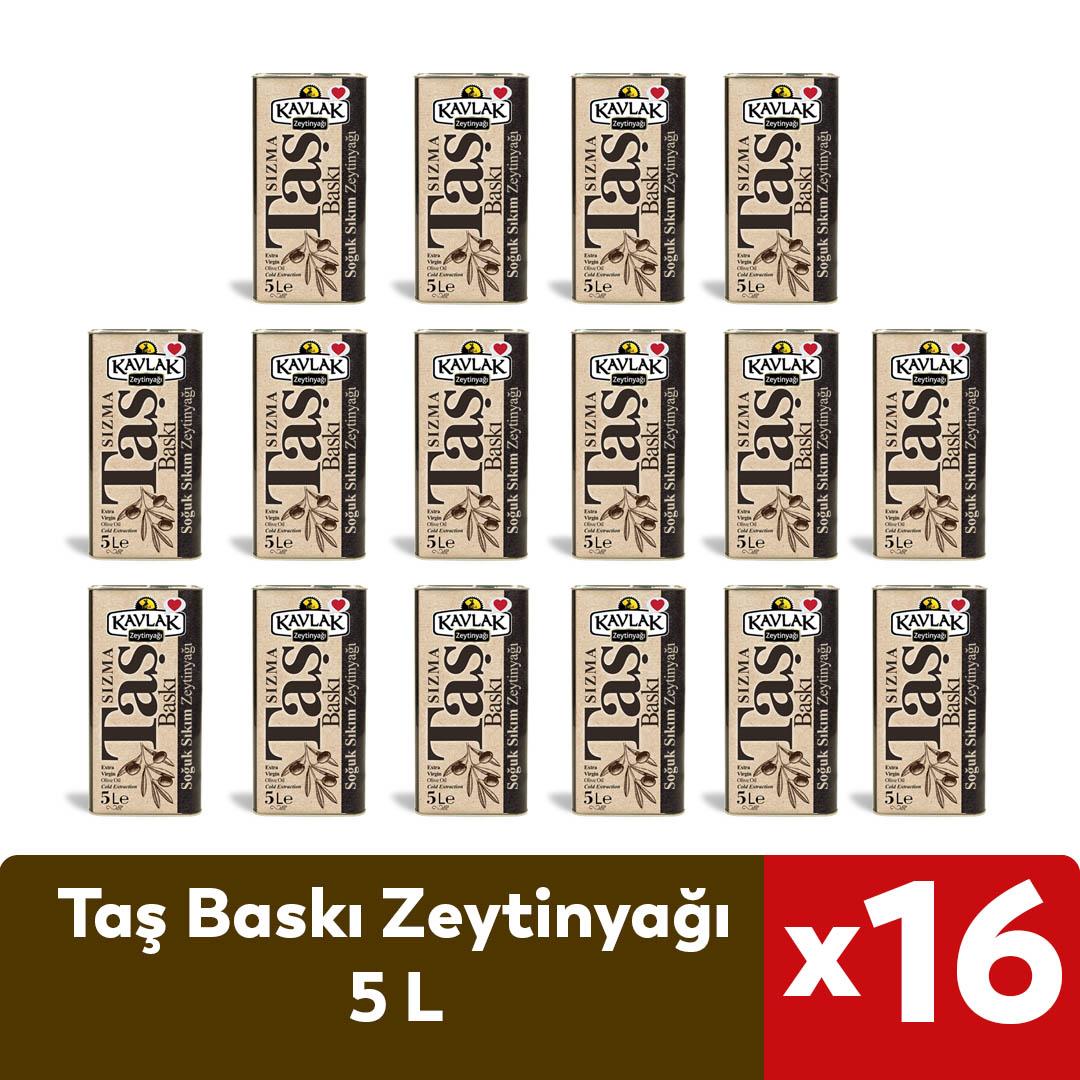 Taş Baskı Soğuk Sıkım Zeytinyağı 16 Adet 5 Lt Teneke