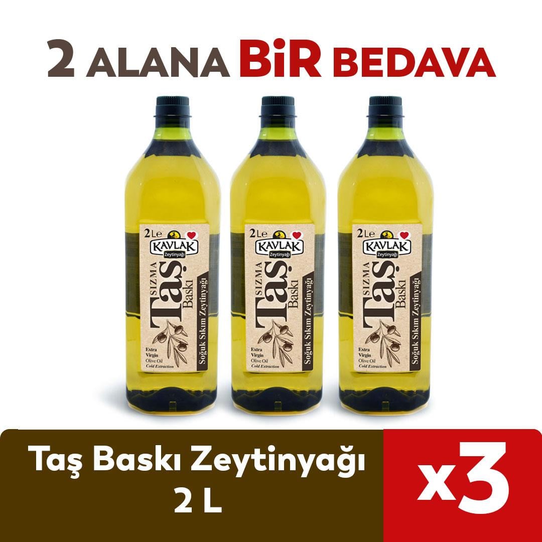 Taş Baskı Soğuk Sıkım Zeytinyağı 2 lt Pet Şişe 2 ALANA 1 BEDAVA 