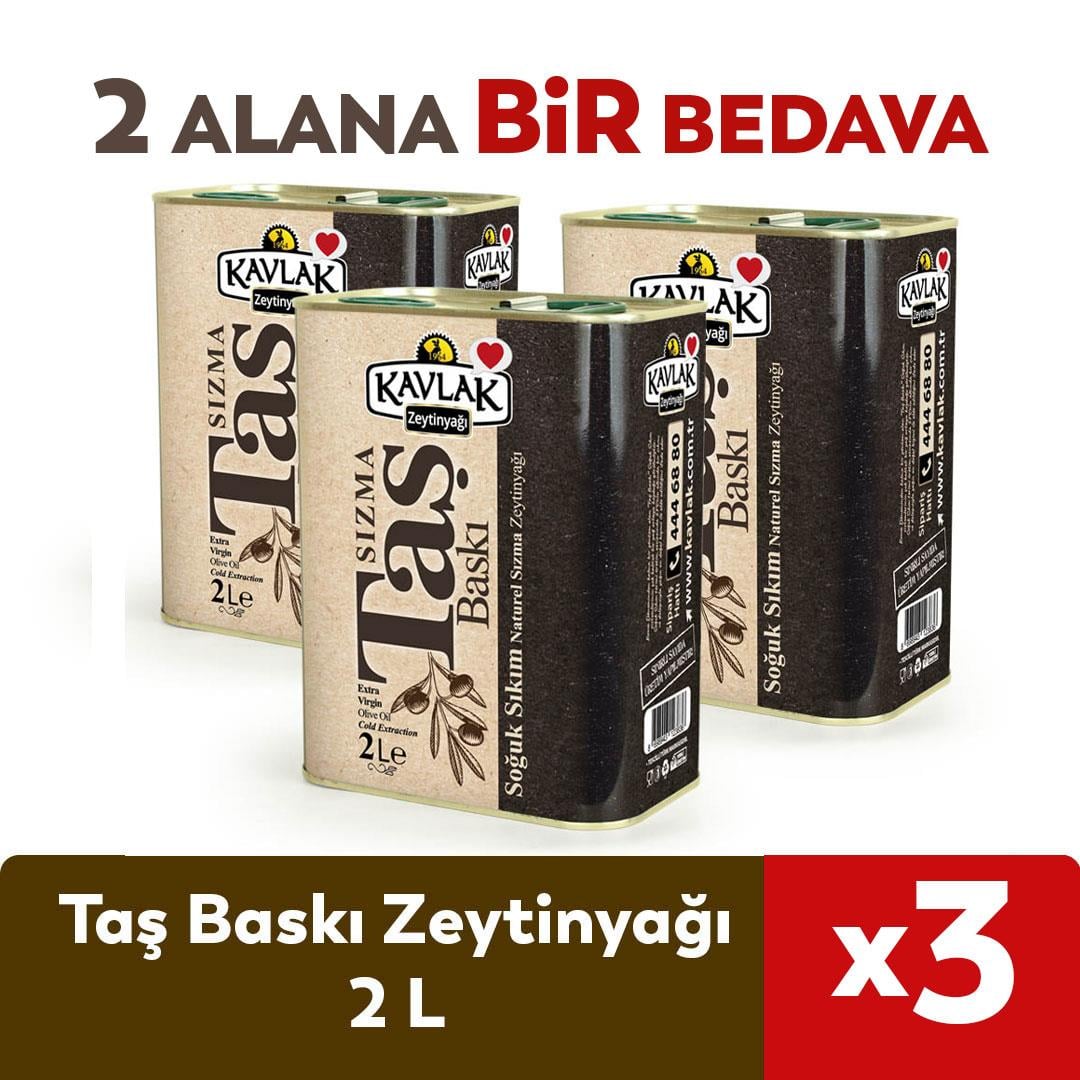 Taş Baskı Soğuk Sıkım Zeytinyağı 2 lt 2 ALANA 1 BEDAVA 
