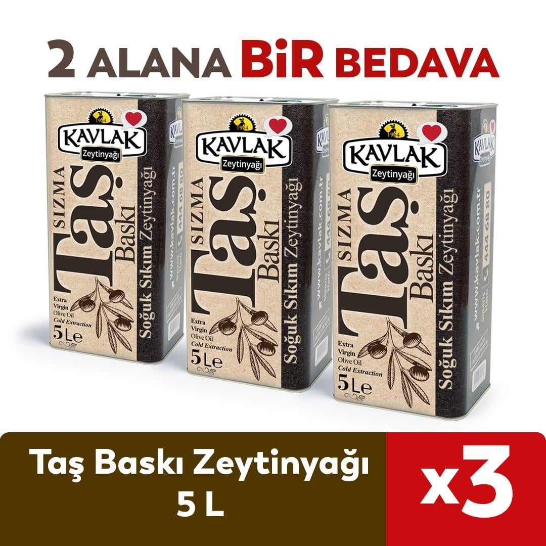 Taş Baskı Soğuk Sıkım Zeytinyağı 5 lt 2 ALANA 1 BEDAVA 
