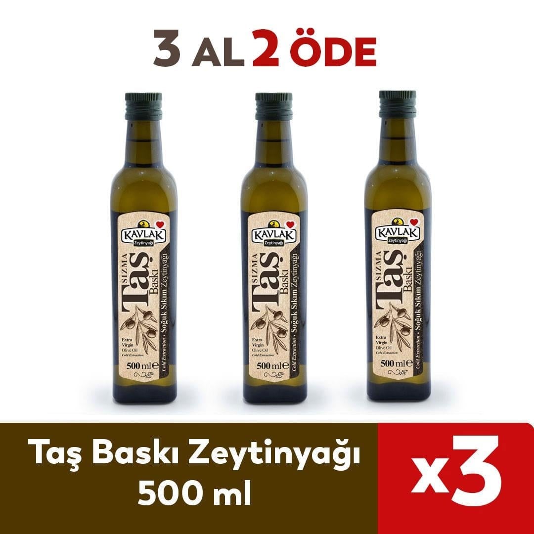 Taş Baskı Soğuk Sıkım Zeytinyağı 500 ml Marasca Cam Şişe 3 Al 2 Öde