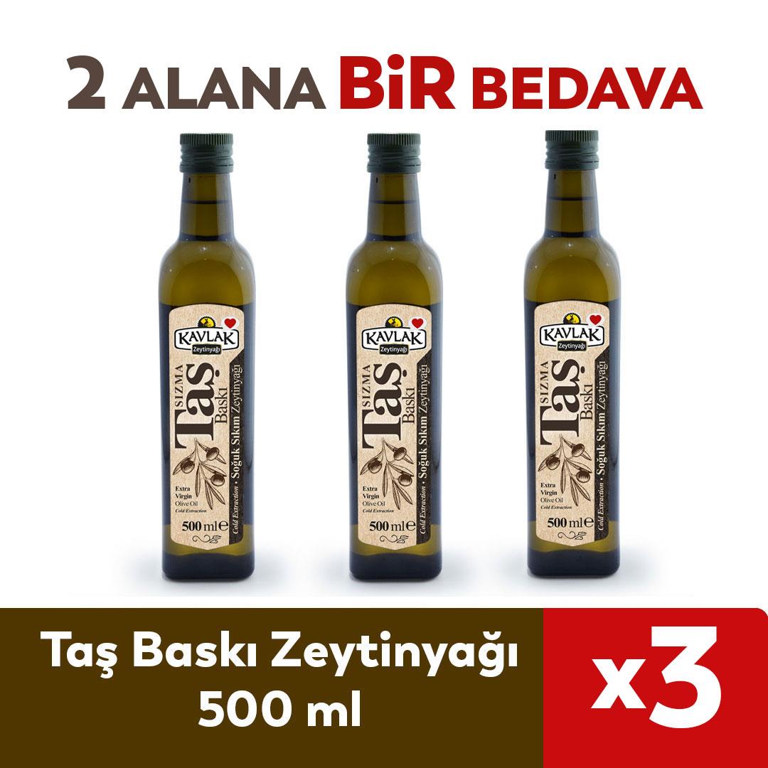 Taş Baskı Soğuk Sıkım Zeytinyağı 500 ml Marasca Cam Şişe 2 ALANA 1 BEDAVA 
