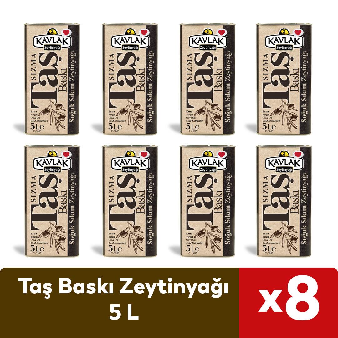 Taş Baskı Soğuk Sıkım Zeytinyağı 8 Adet 5 Lt Tenek