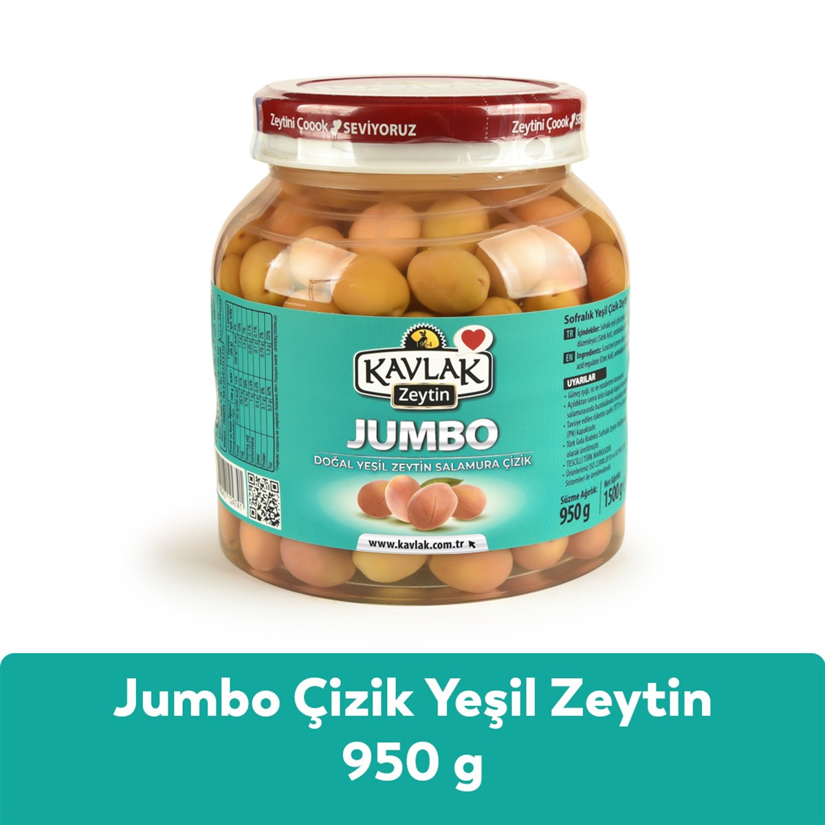 Jumbo Çizik Yeşil Zeytin 950 Gr