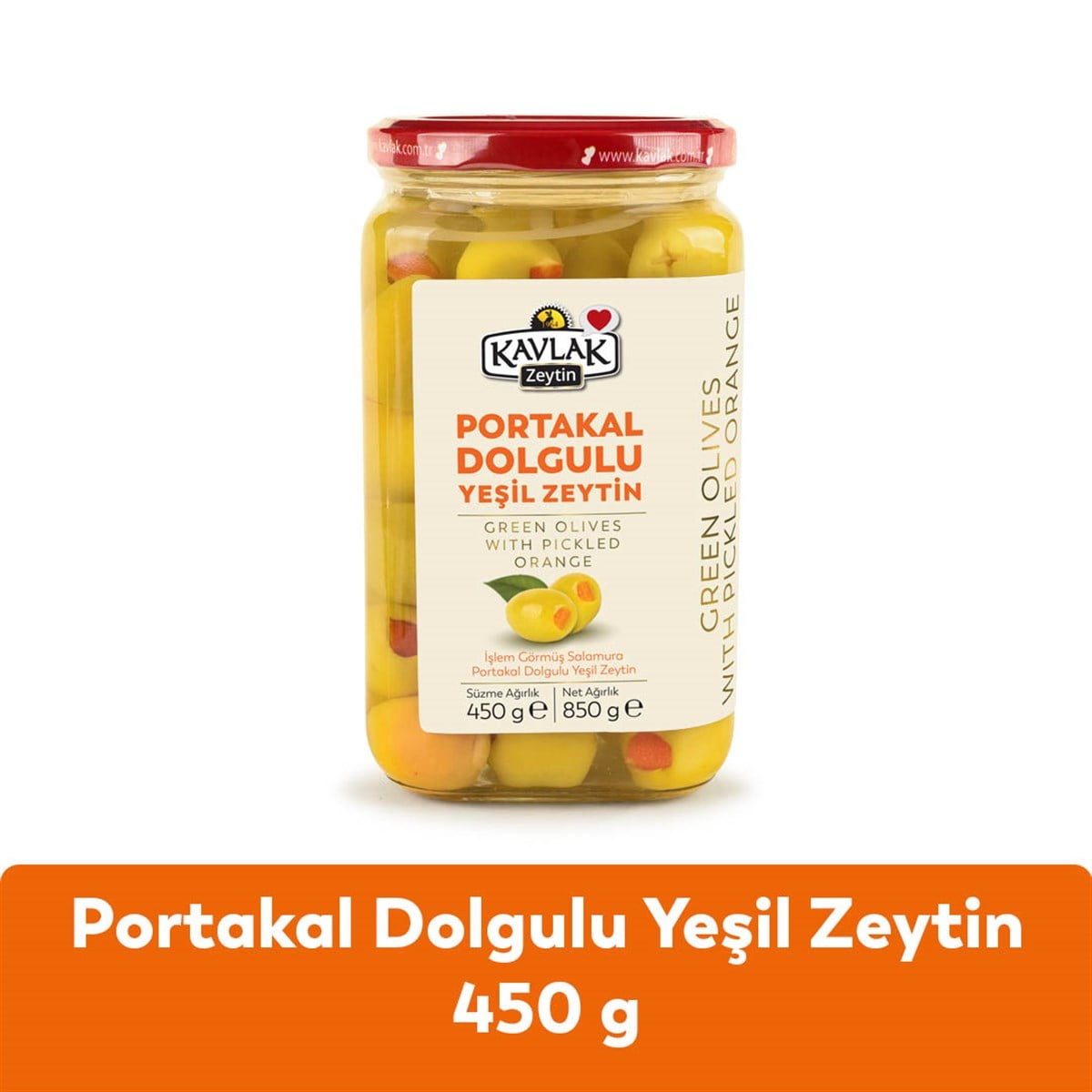 Portakal Dolgulu Yeşil Zeytin 450 Gr Cam Kavanoz