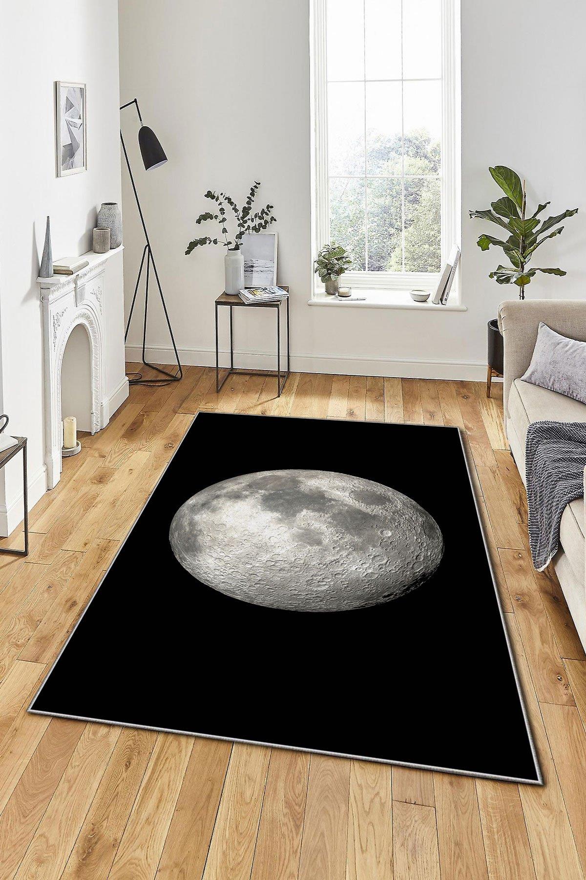 Ay Desenli Halı,Dekoratif Özel Tasarım Yıkanabilir,İnce Kaymaz Tabanlı  Modern Trend Oda Halısı CSHFCPEK-65 -