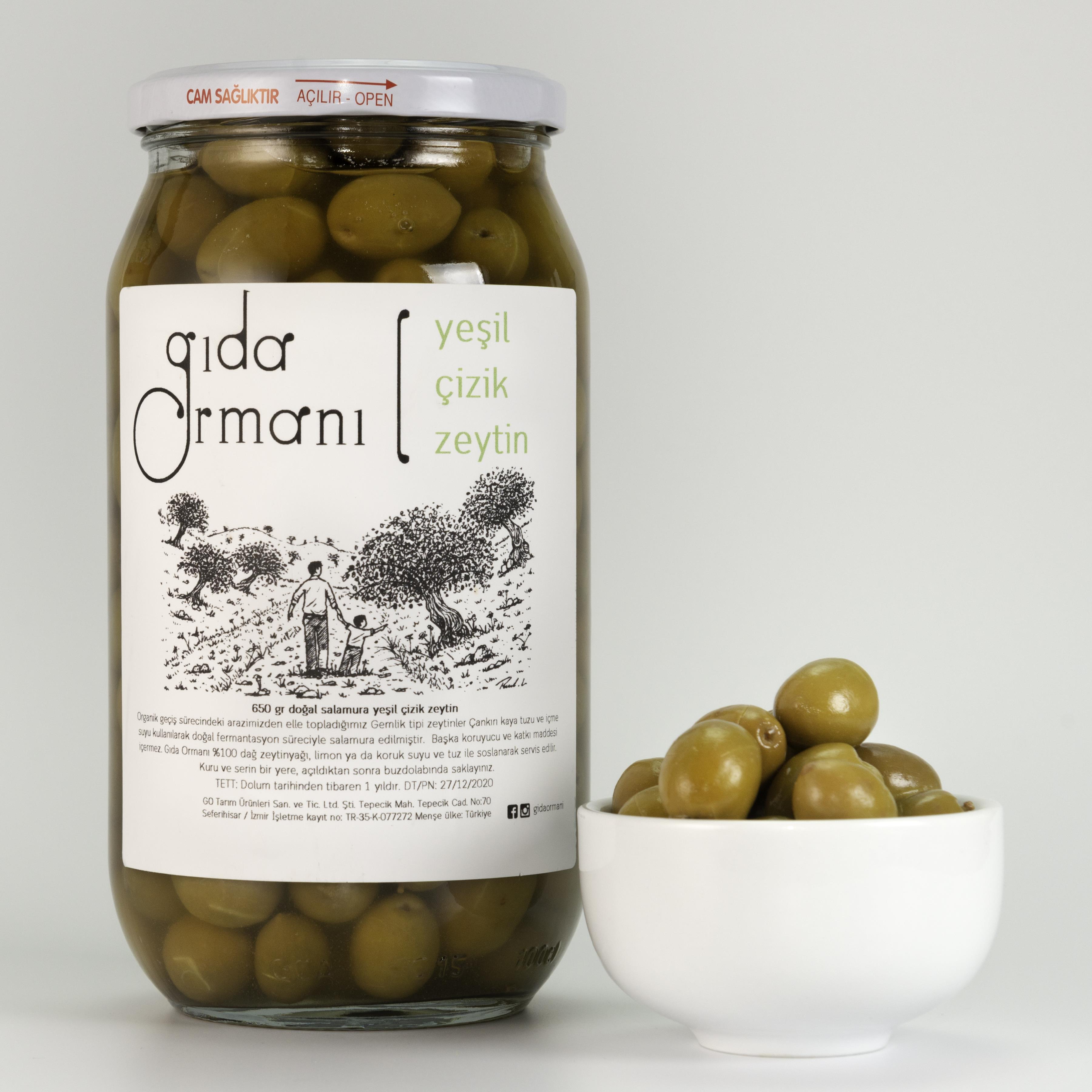 Organik Yeşil Çizik Doğal Salamura Zeytin (Gemlik) 400 g