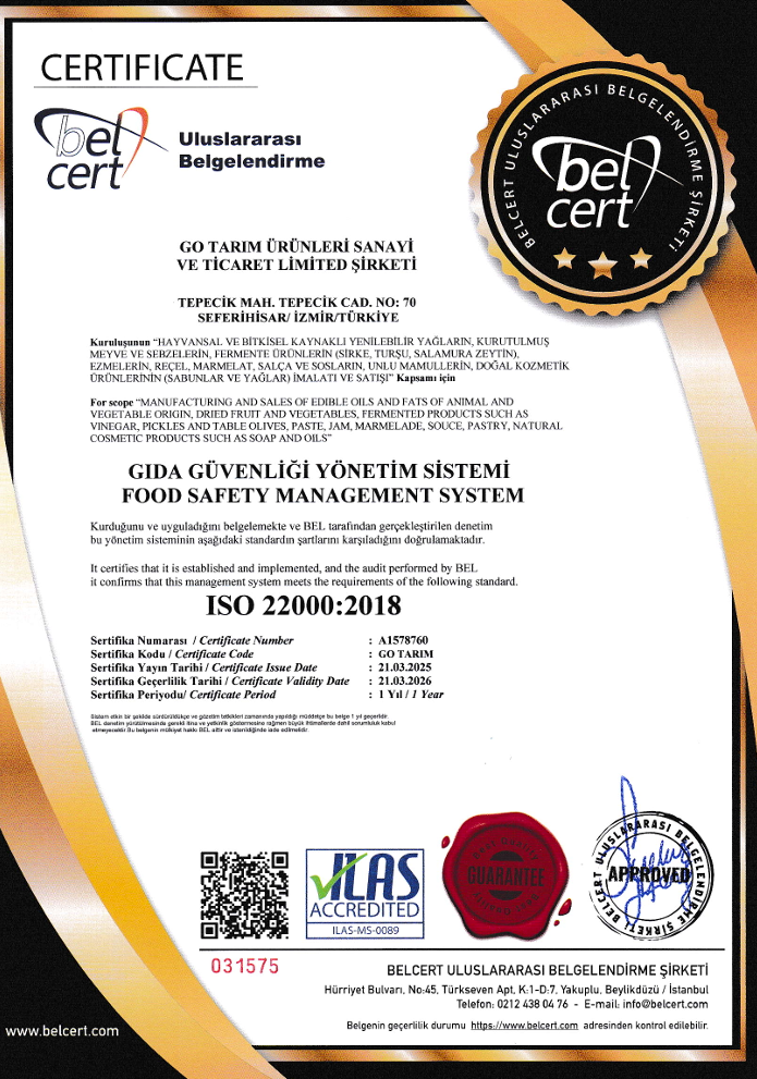 ISO 22000-2018 Gıda Güvenliği Yönetim Sistemi