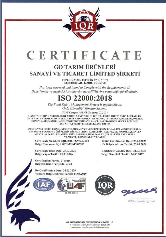 ISO 22000-2018 Gıda Güvenliği Yönetim Sistemi