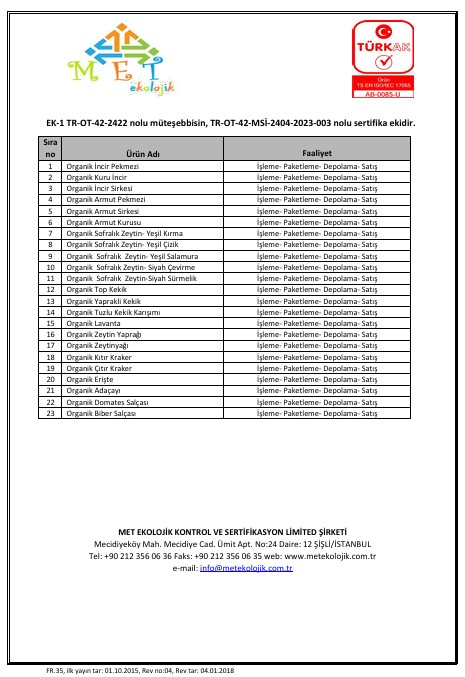 Organik Sertifikalarımız