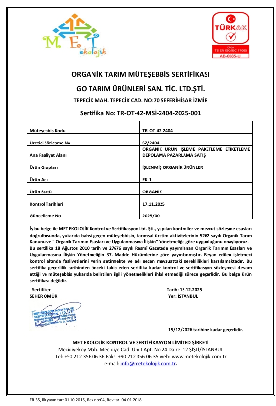 Organik Sertifikalarımız