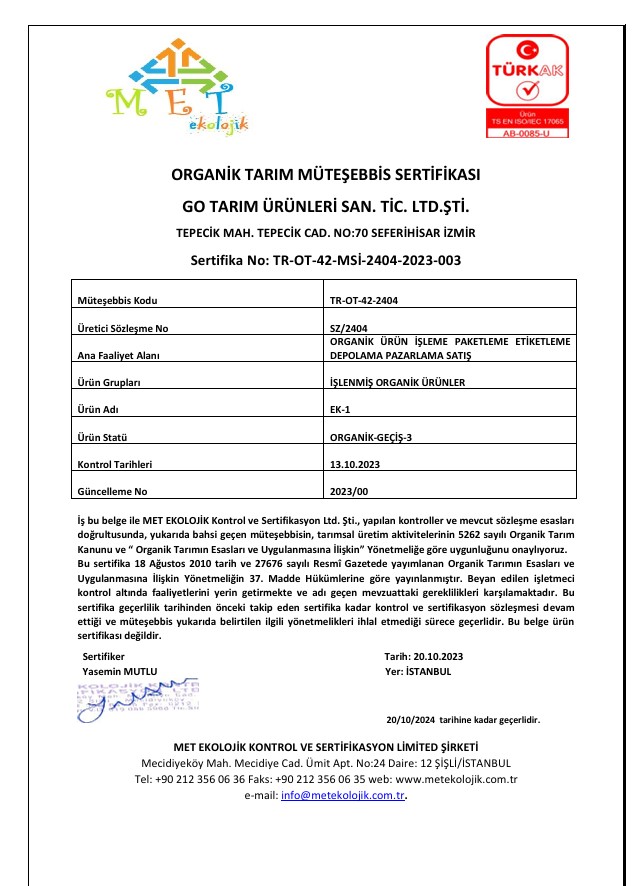 Organik Sertifikalarımız