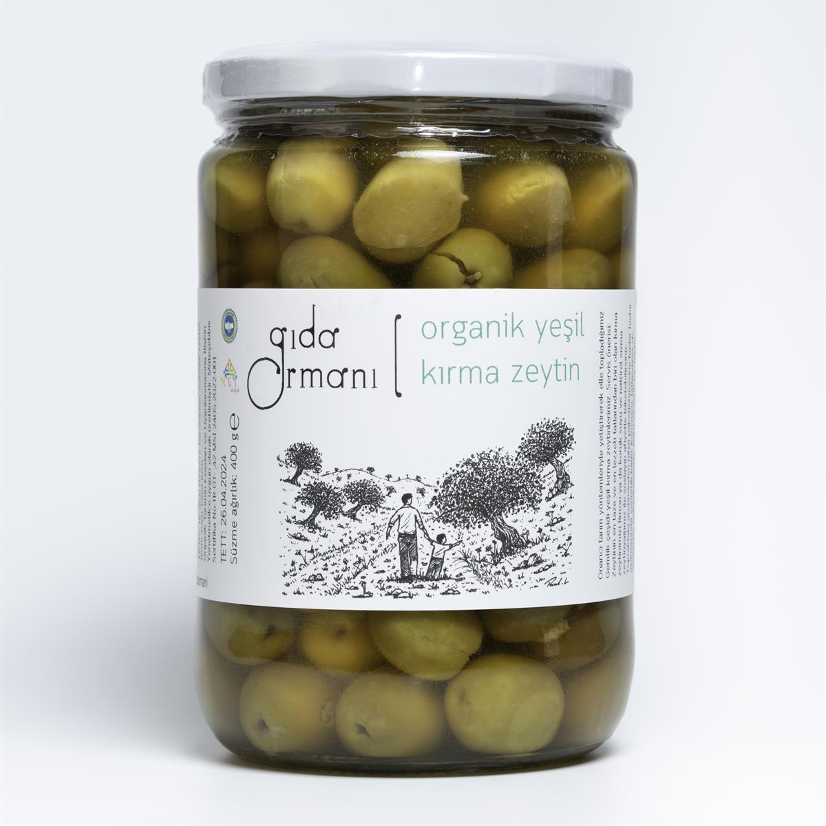 Organik Yeşil Kırma Zeytin 400 g