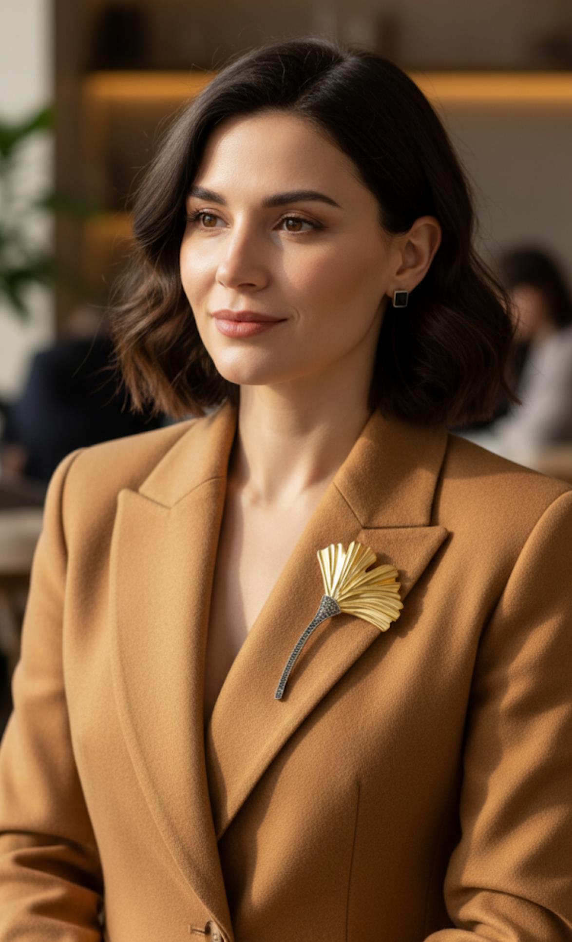 Altın Yelpaze Model Broş