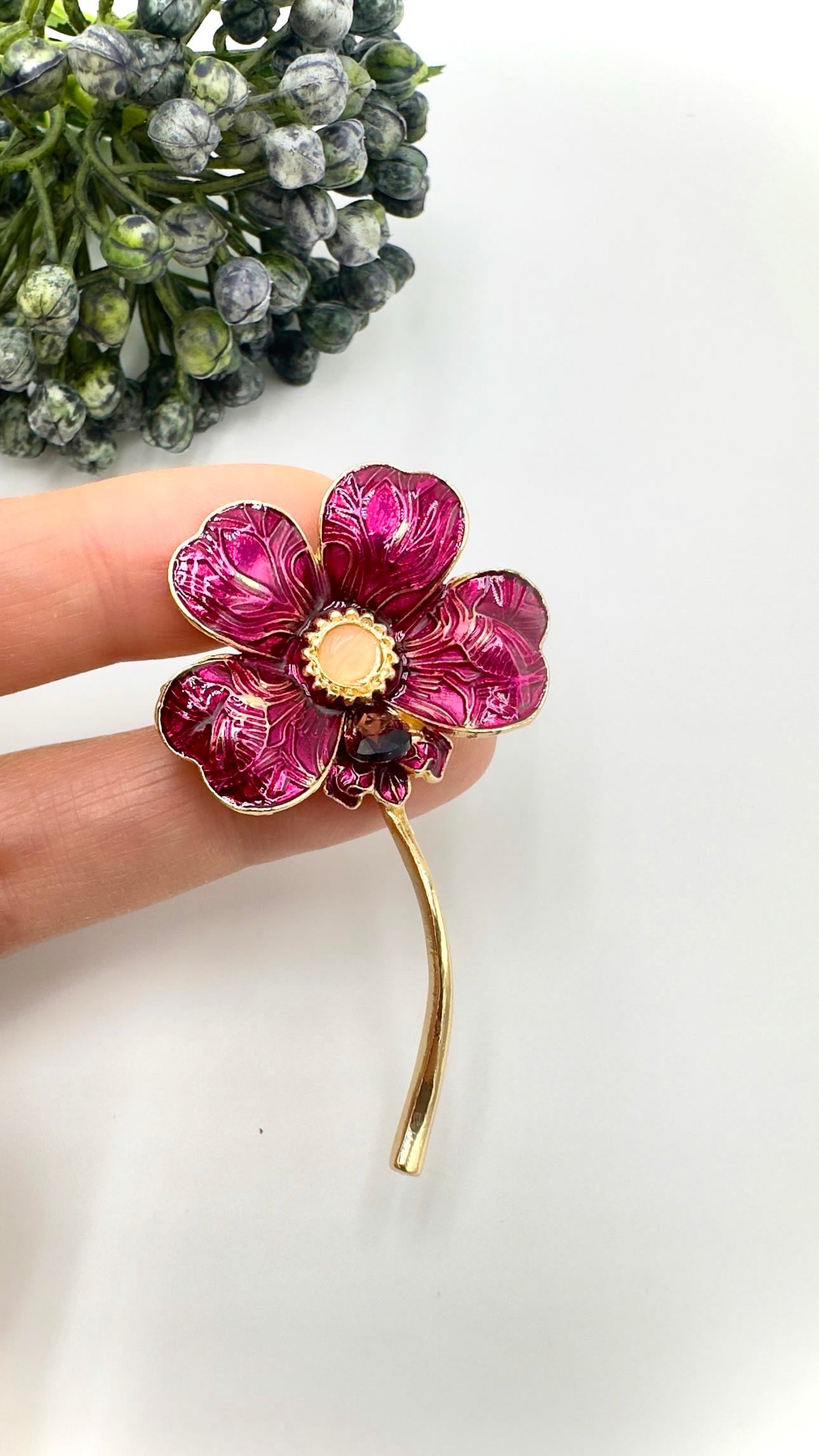 Bordo Flower Model Broş
