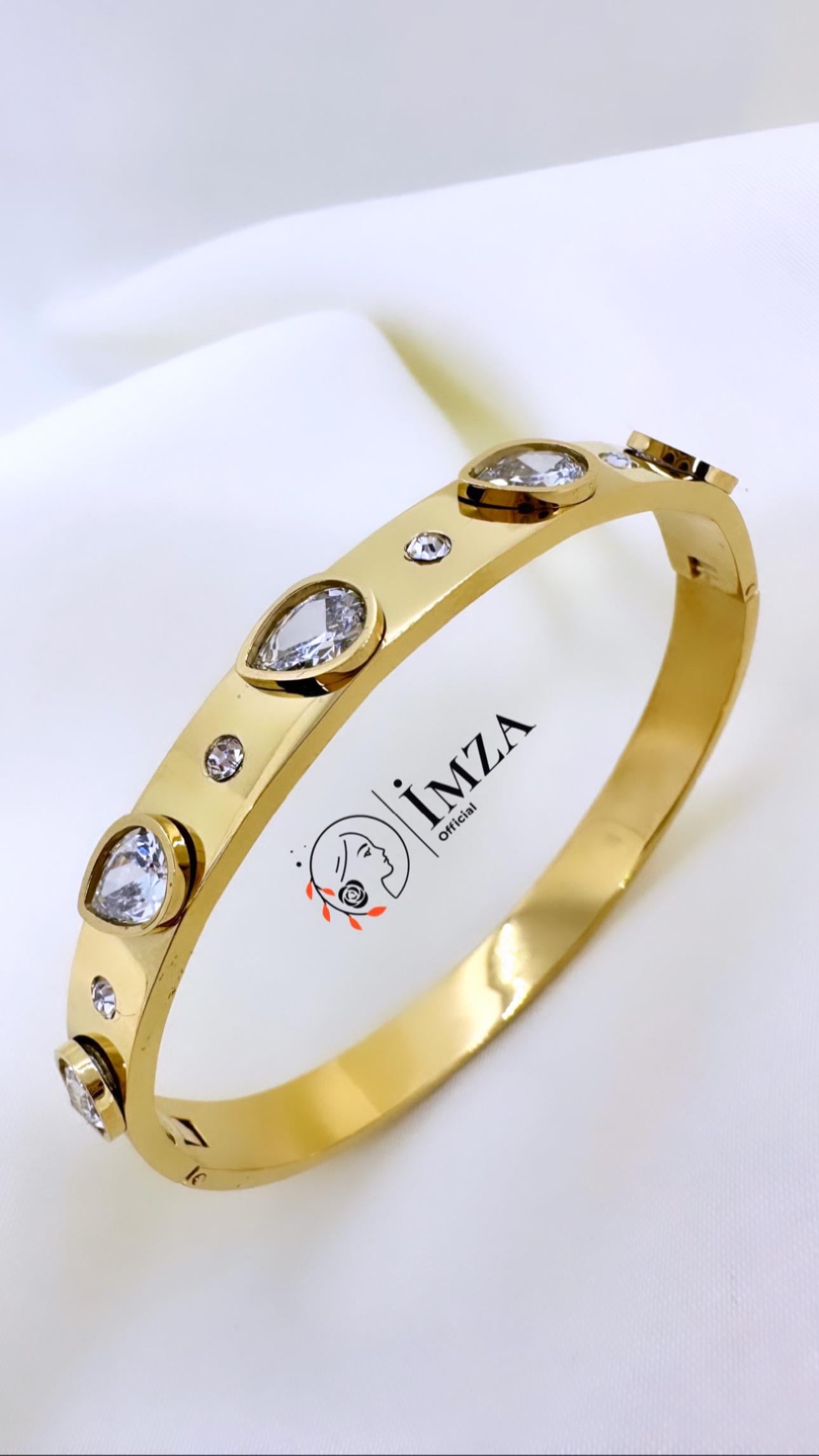 Çelik Damla Taşlı Kelepçe Bileklik