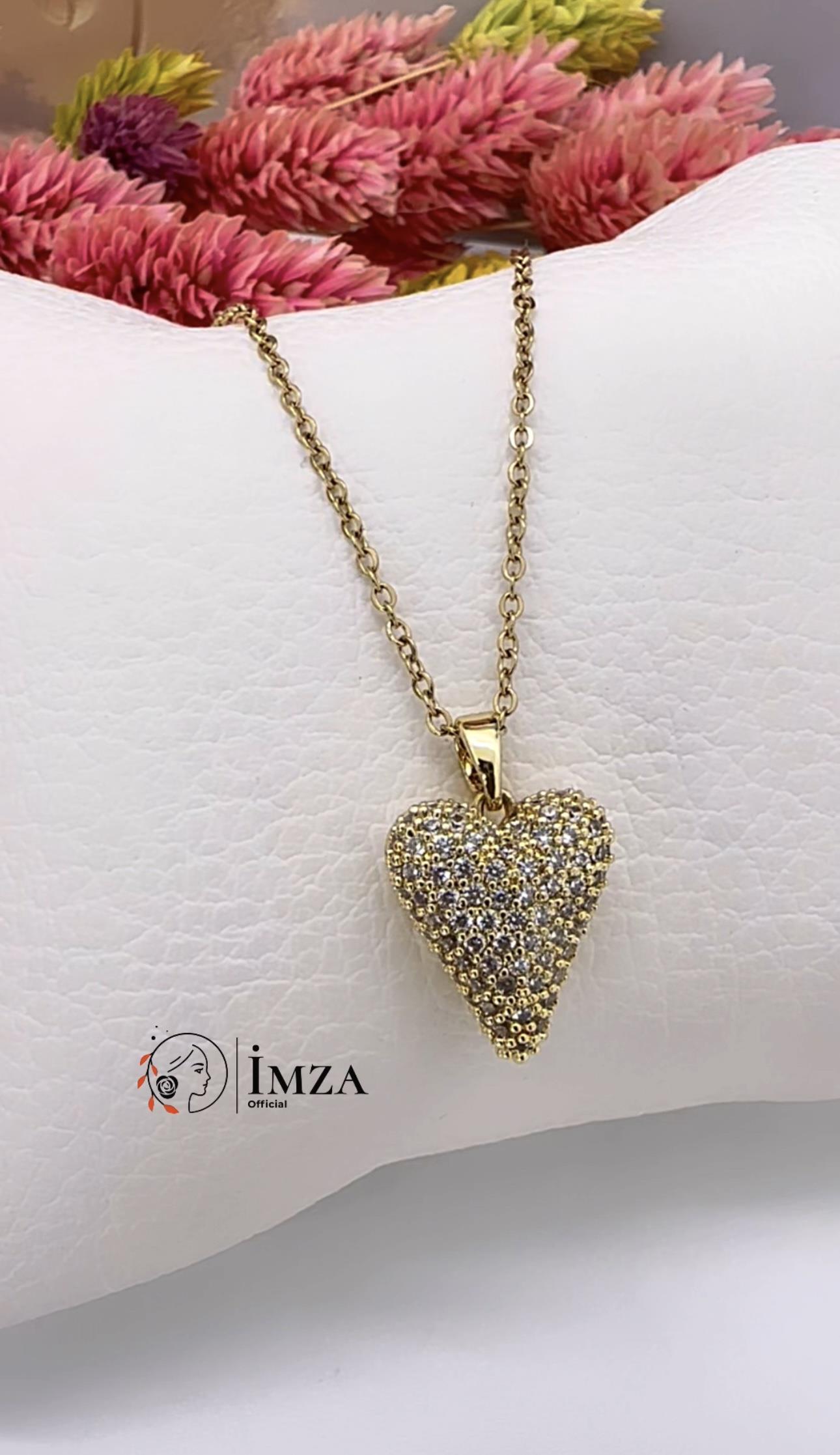 Çelik Taşlı Kalpli Kolye