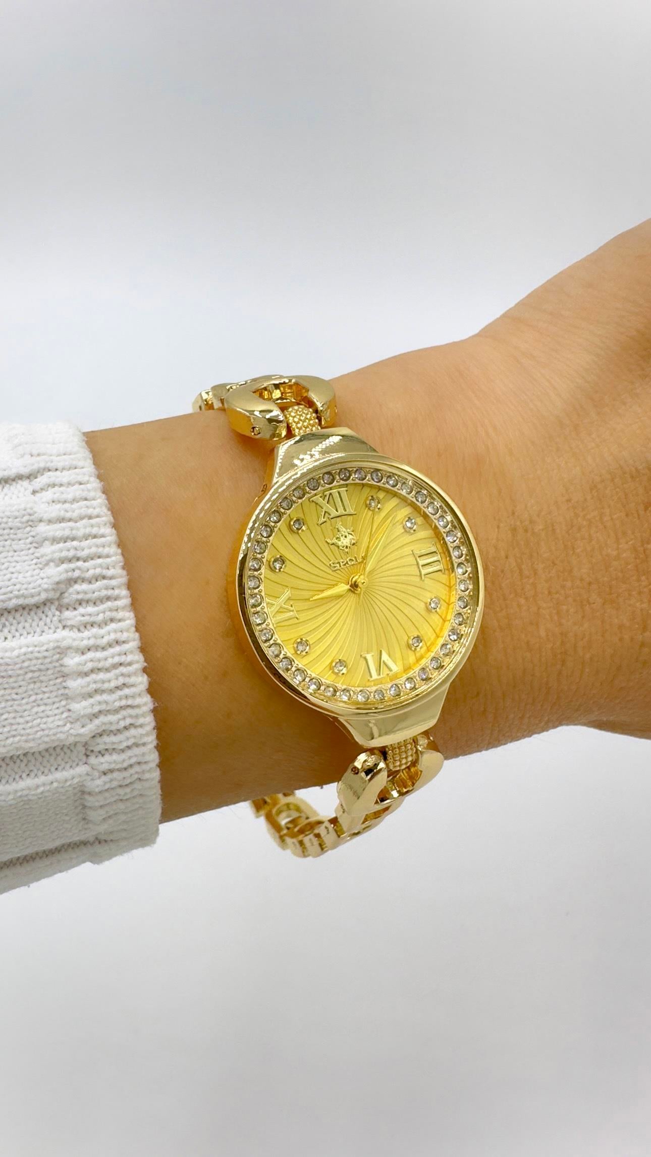 Gold Carrie Marka Model Taşlı Gold Kadranlı Saat