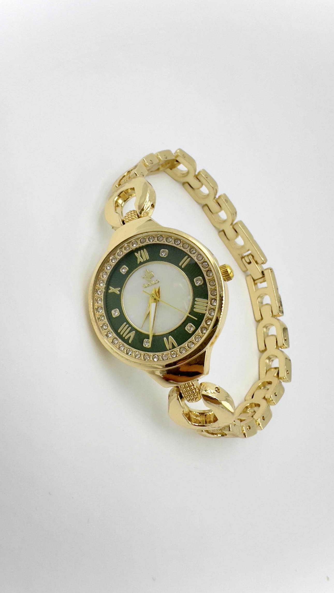 Gold Carrie Marka Model Taşlı Yeşil Kadranlı Saat