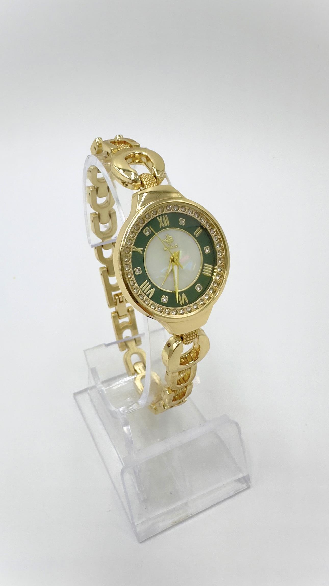 Gold Carrie Marka Model Taşlı Yeşil Kadranlı Saat