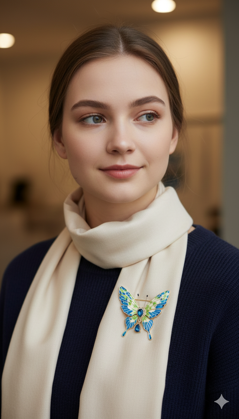 Mavi Renk Kelebek Model Broş