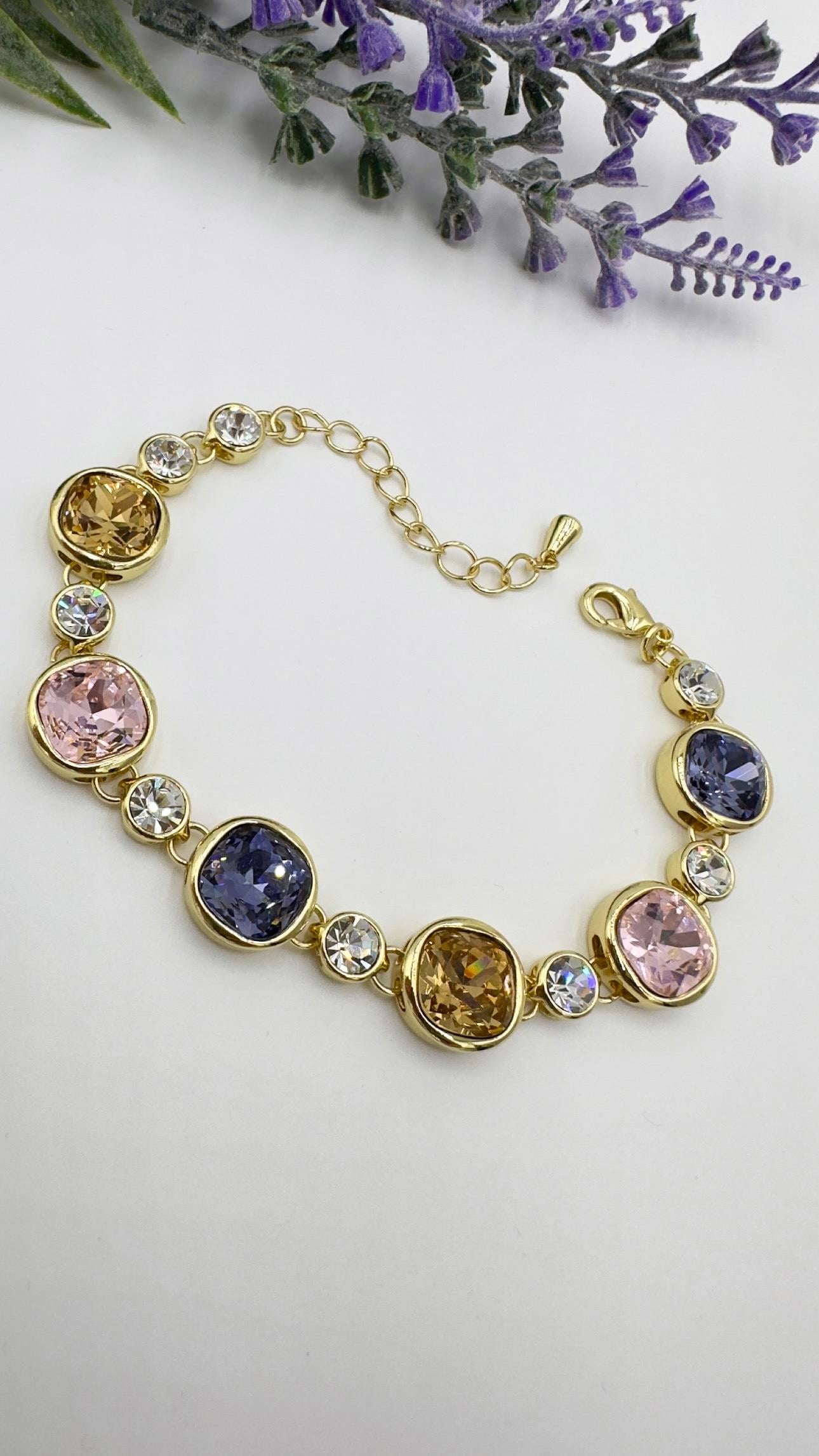 Pudra Mor Kristal  Taşlı Tasarım Bileklik