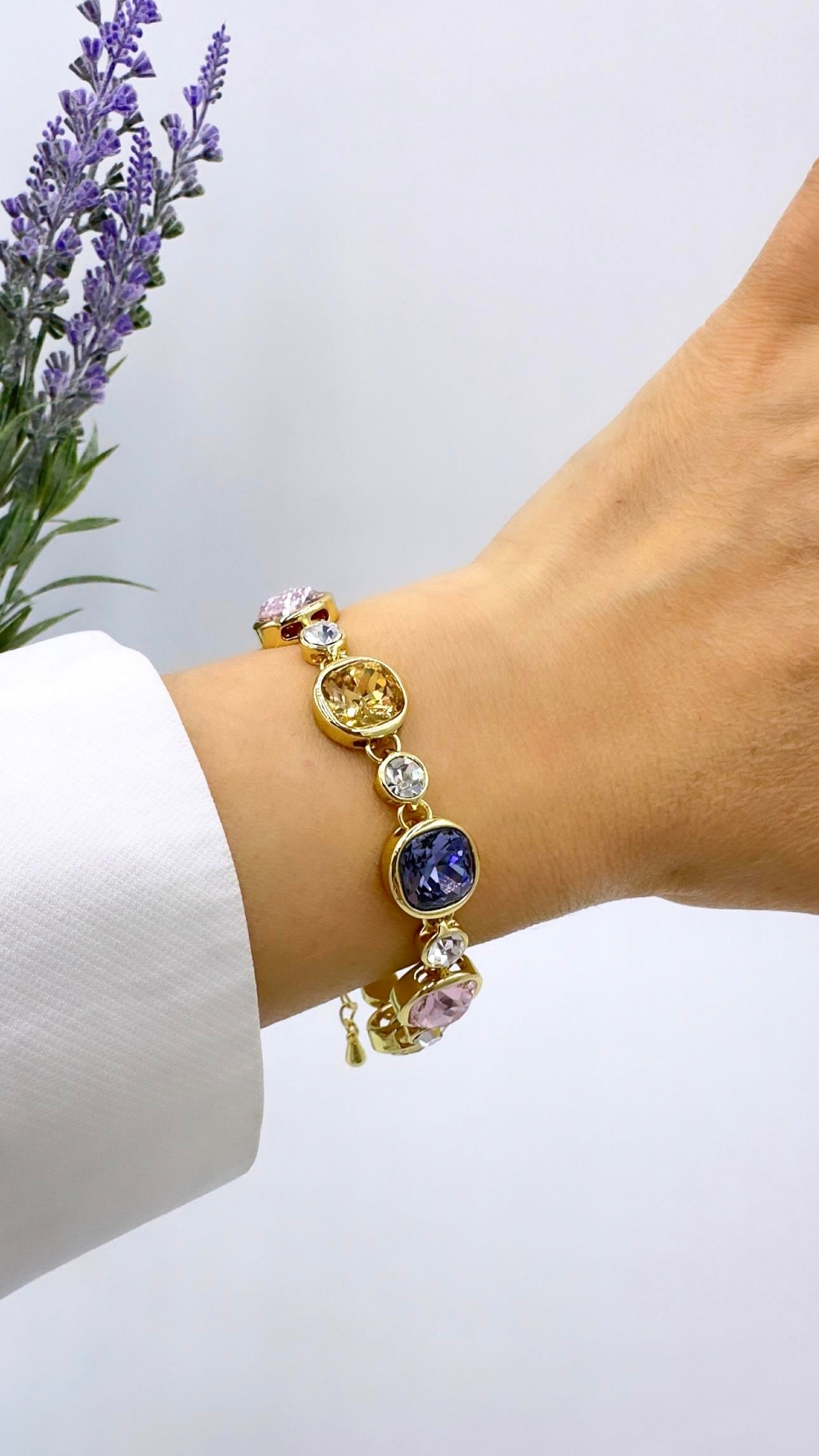 Pudra Mor Kristal  Taşlı Tasarım Bileklik