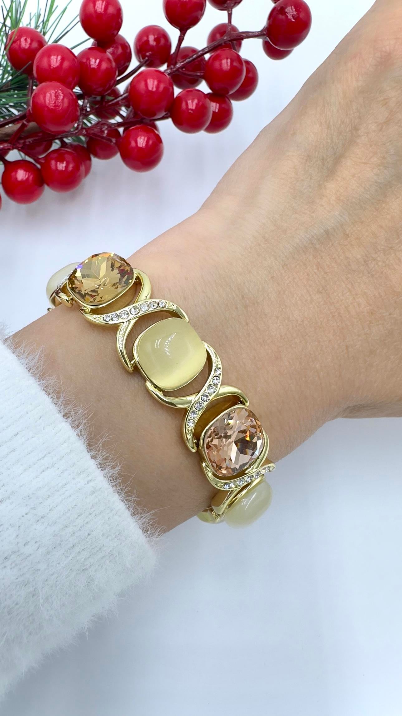 Kristal Taşlı  Şampanya Zerafet Bileklik