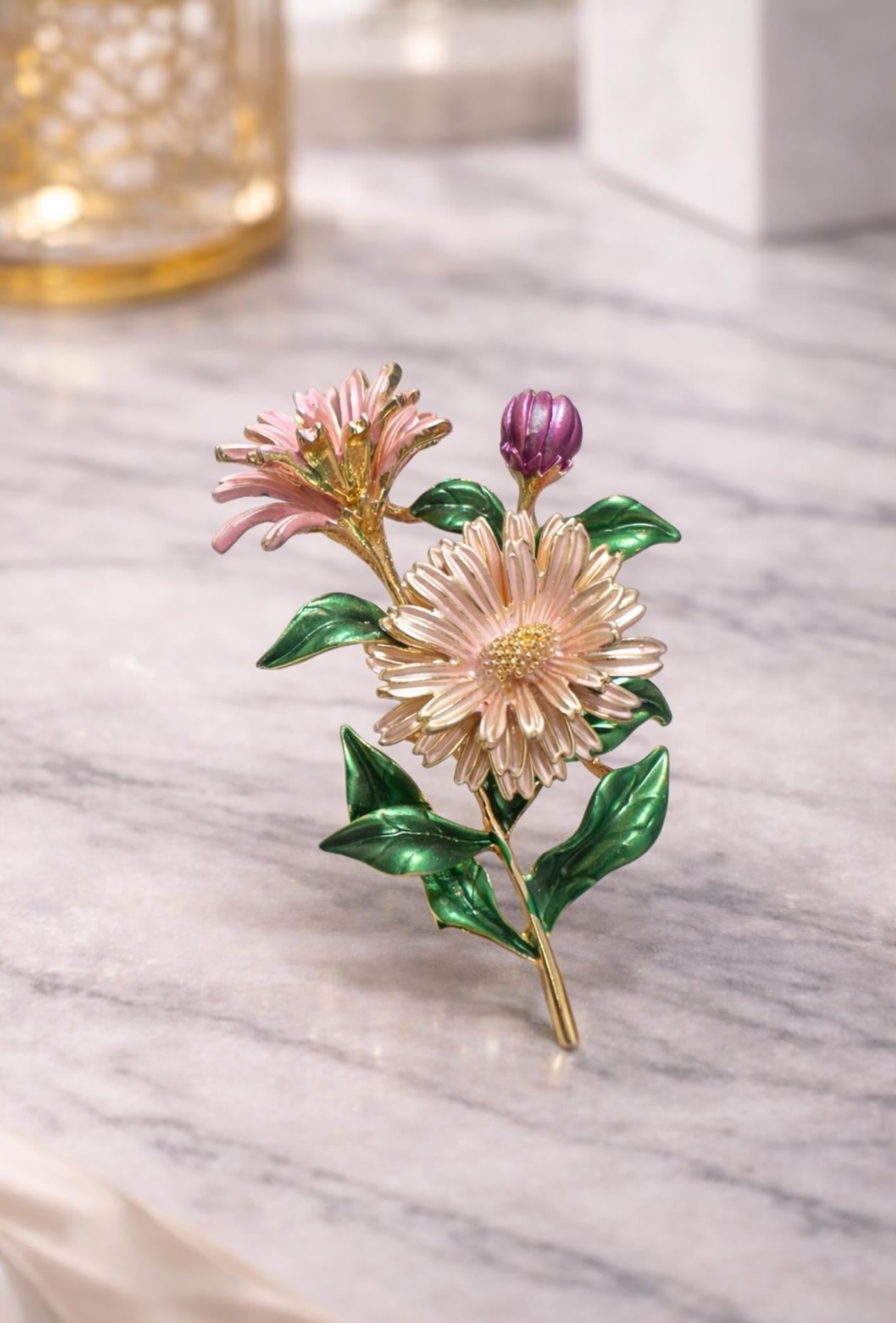 Pudra Çiçek Demeti Model Broş