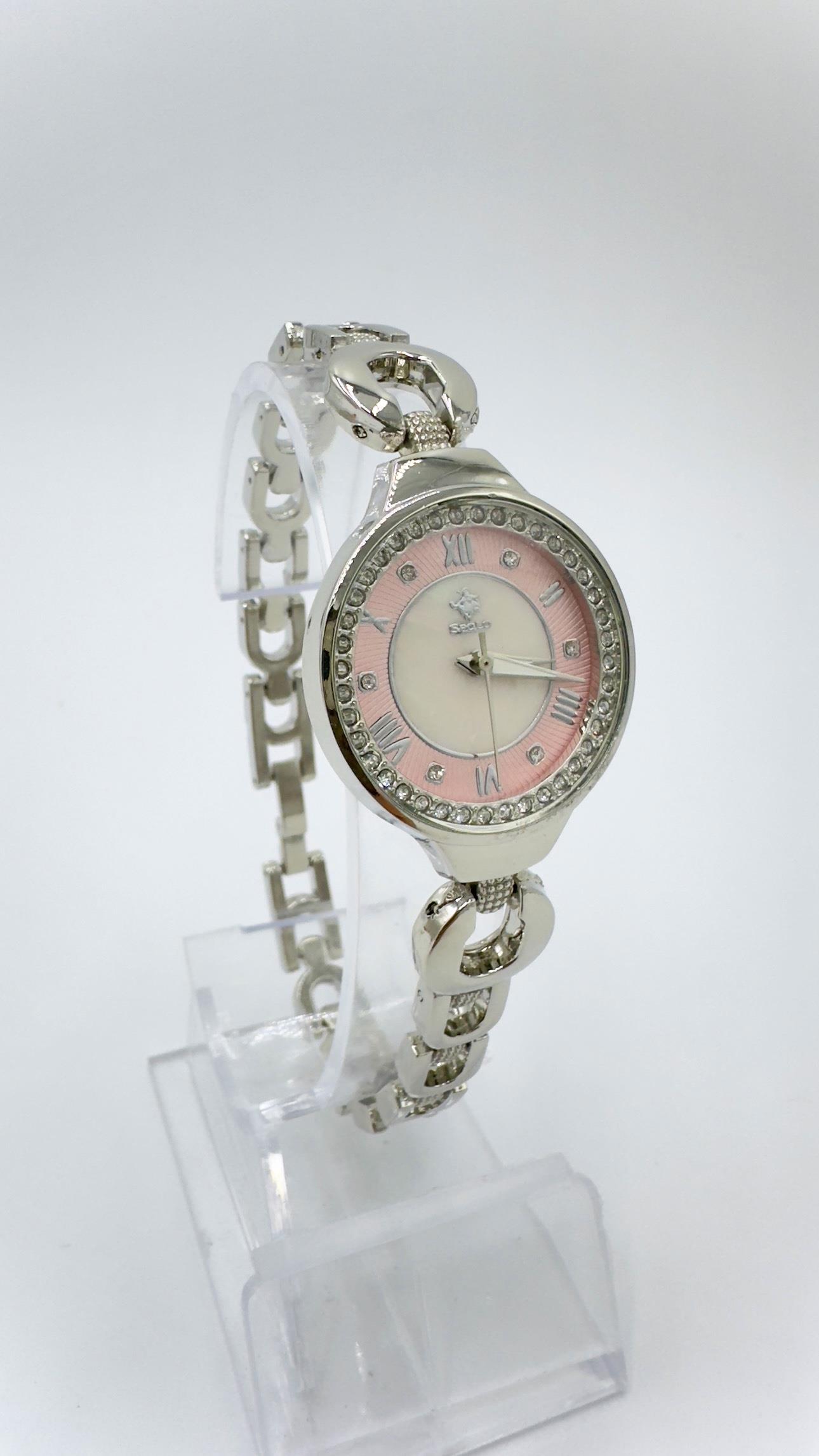 Sılver Carrie Marka Model Taşlı Pembe Kadranlı Saat