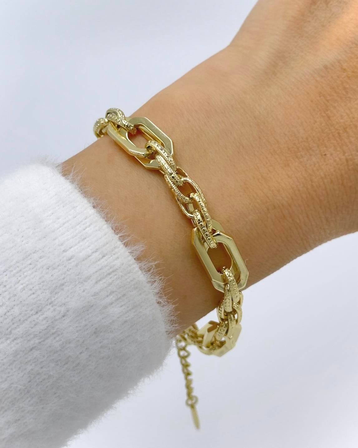 Vip 14 K Altın Kaplama Kare Oval  Hallow Bileklik