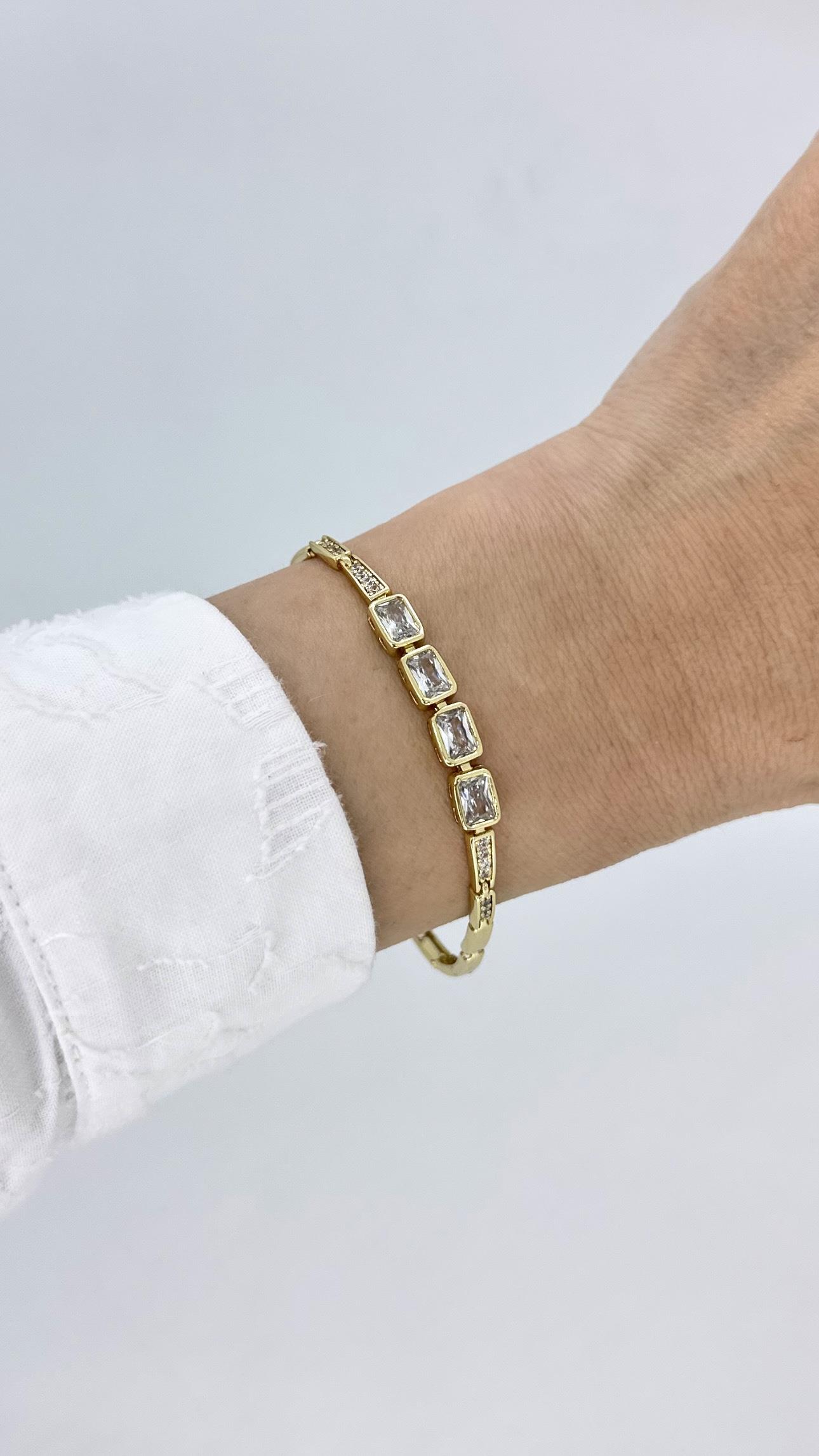 Vip 14 K Zirkon Taşlı Kare Bileklik