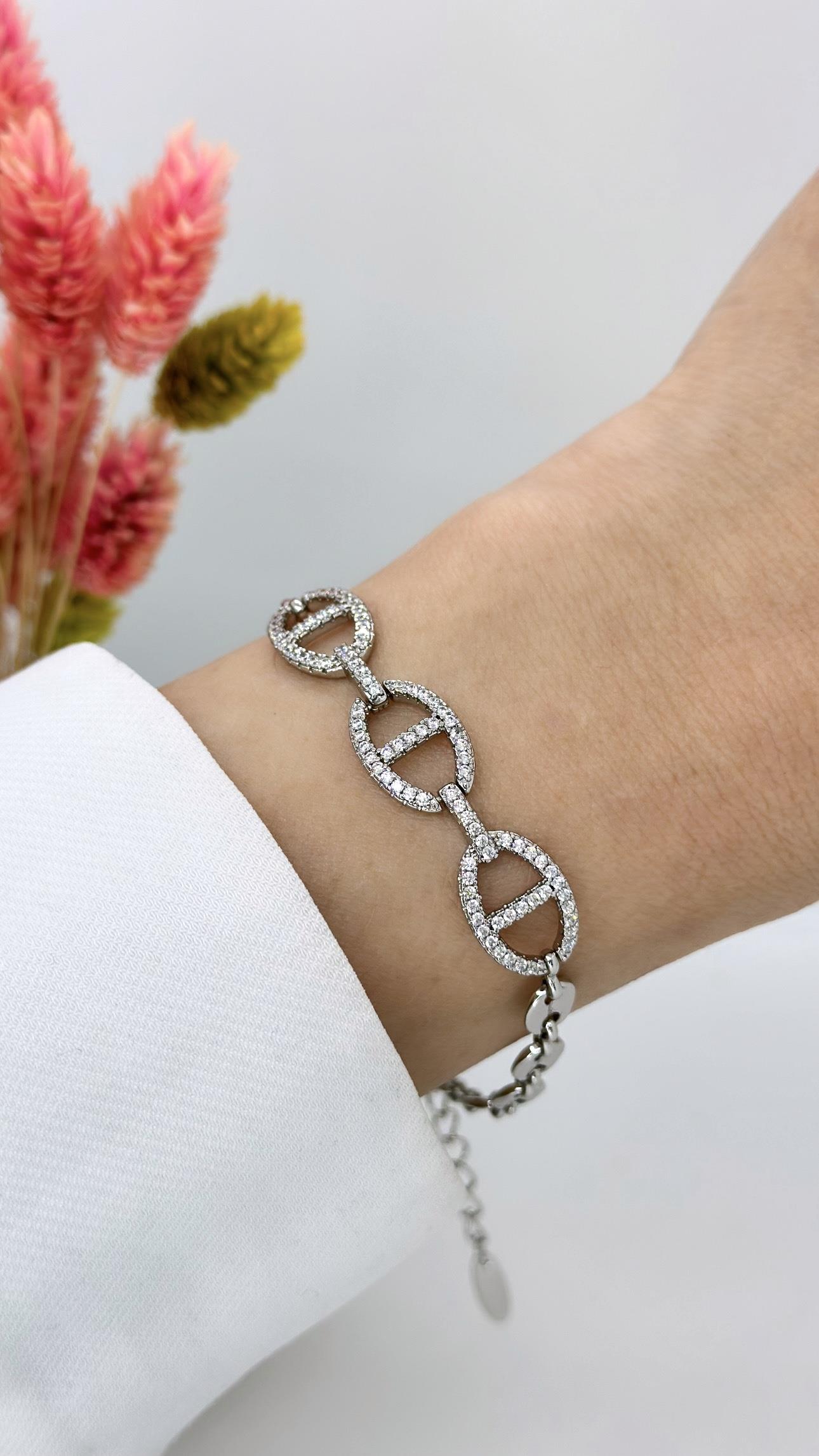 Vip Silver Oval Taşlı Bileklik