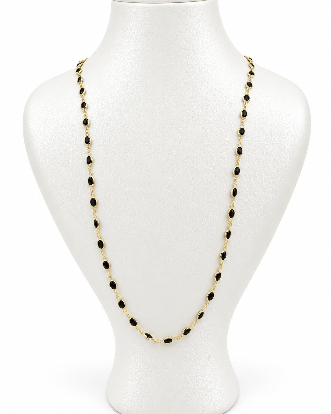 Vp 14 K Altın Kaplama Black Oval Taşlı Zincir 70cm