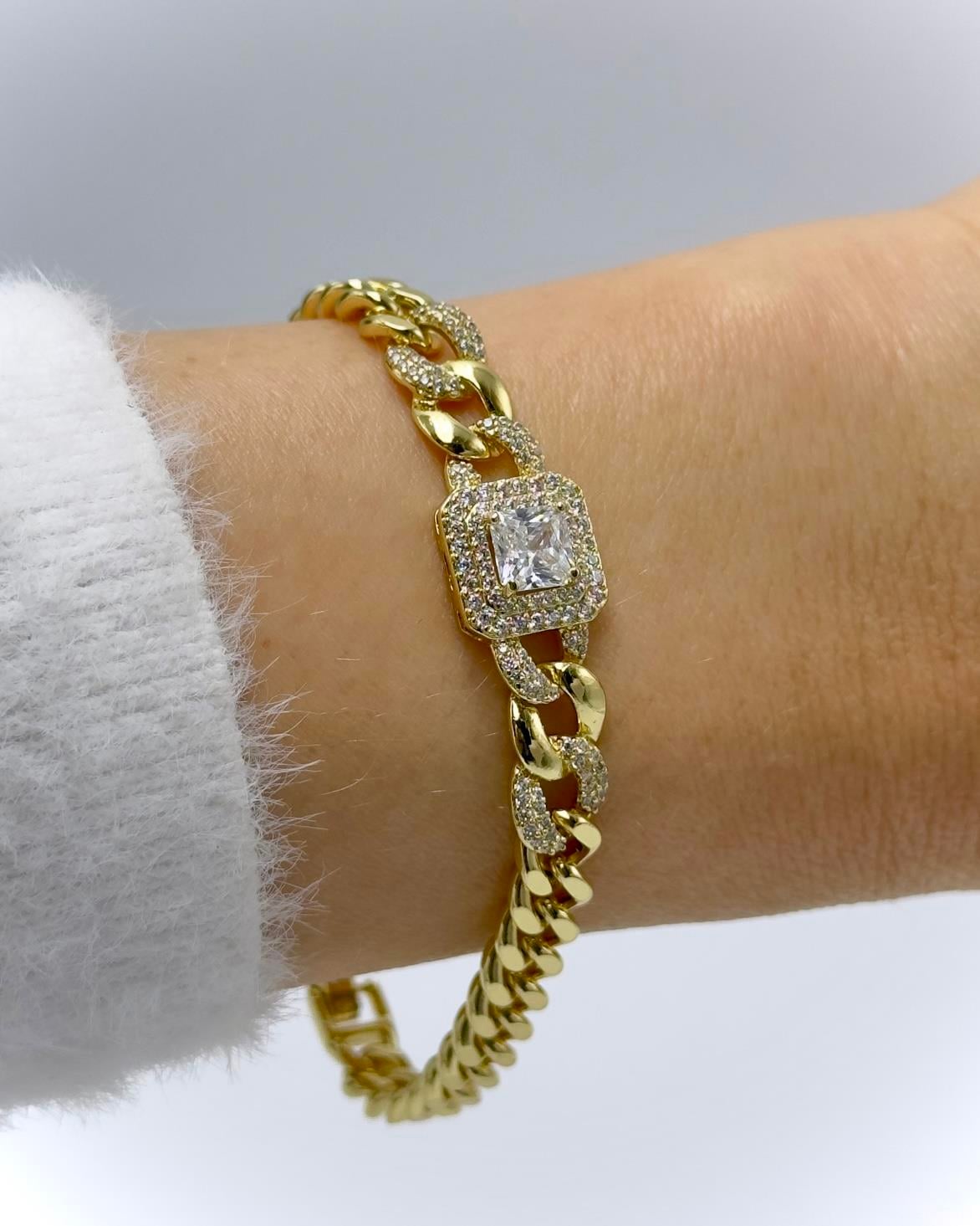 Vp 14 K Altın Kaplama Golden Kare Işıltı Zincir Bileklik