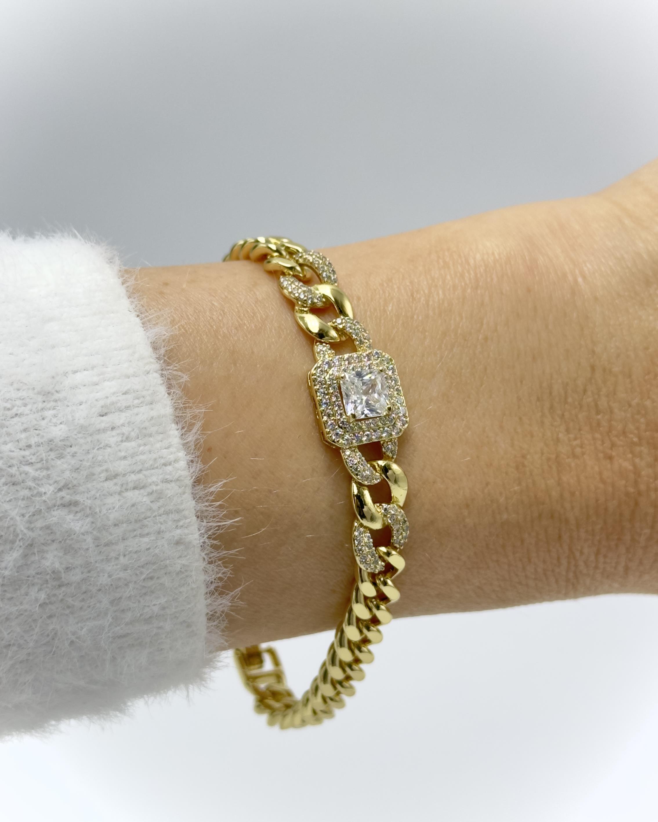 Vp 14 K Altın Kaplama Golden Kare Işıltı Zincir Bileklik